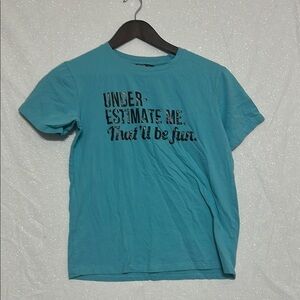 Blue Long Sleeve Tee with Bold Text